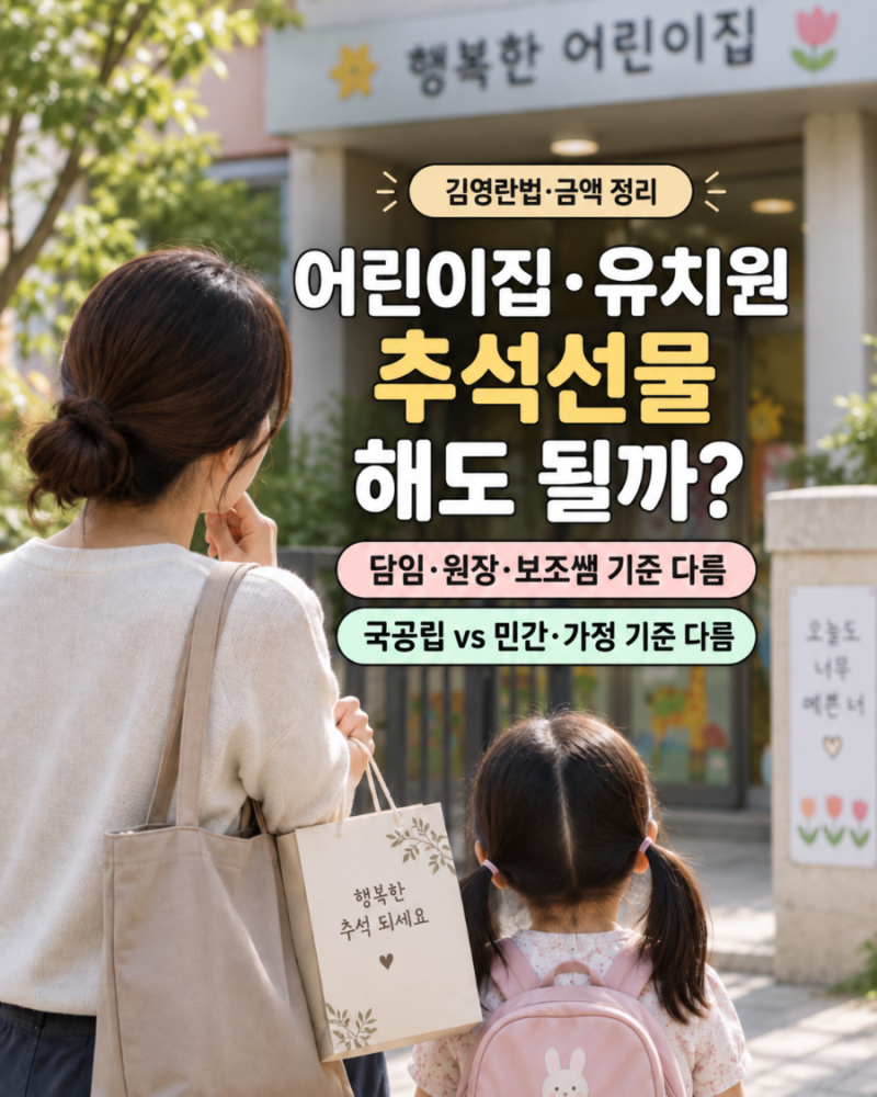 어린이집·유치원 선생님 추석선물 해야 할까? (국공립/민간/원장) 법·금액·선물 기준 총정....