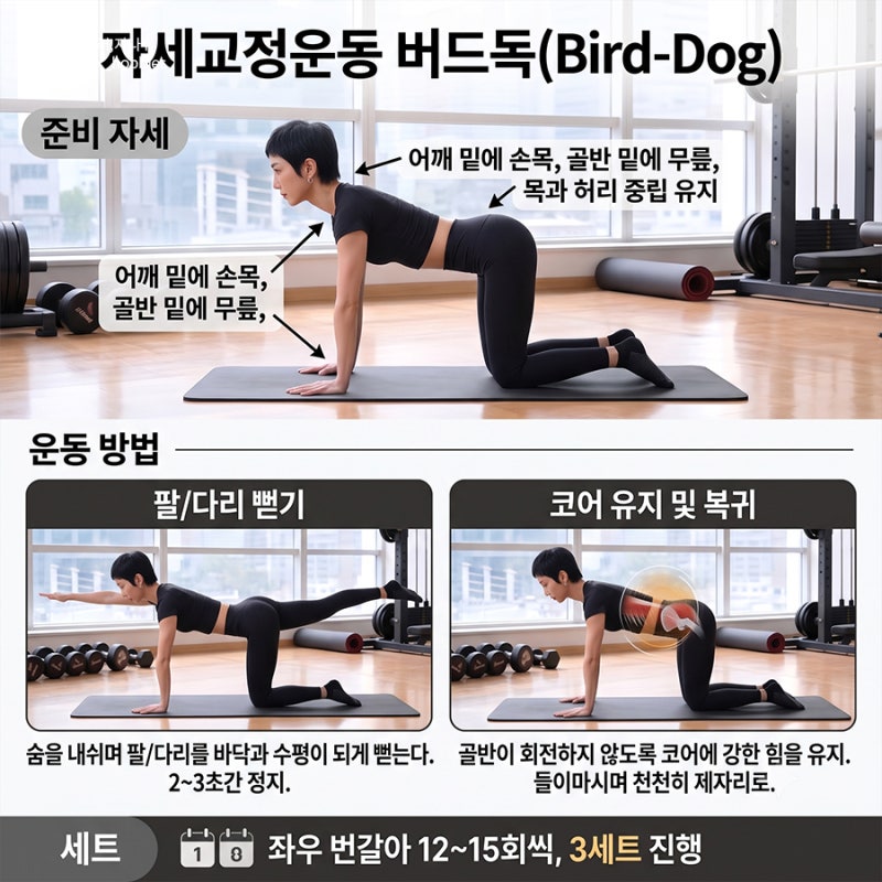 체형을 바꾸는 자세교정운동은? 척추기립근 측만증교정운동, 요가 버드독 다운독