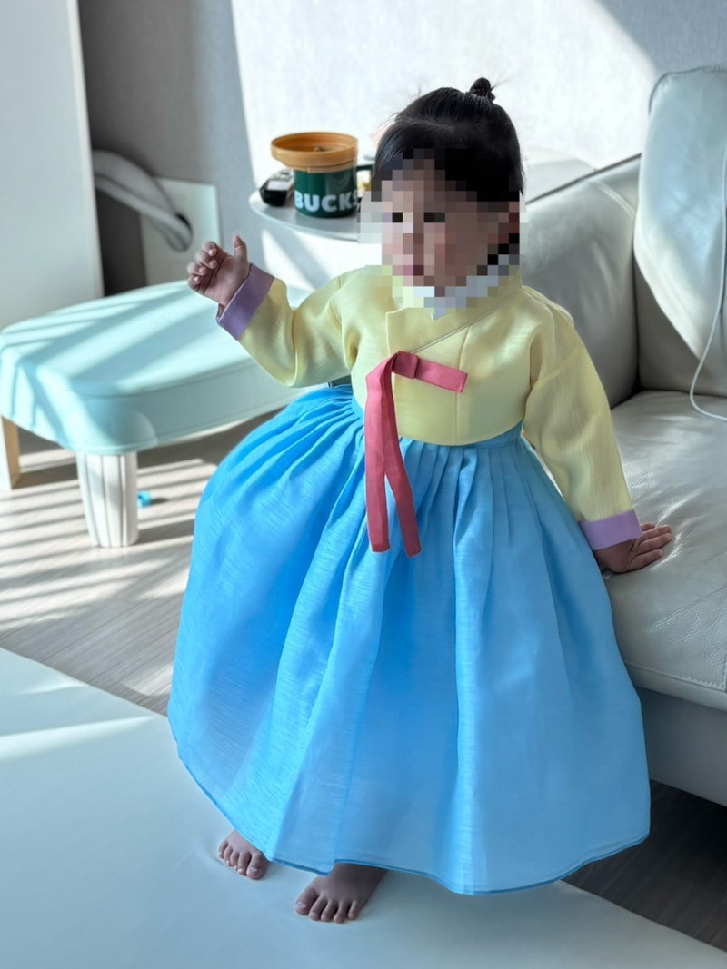 여자아기한복 2호 3호 두돌 사이즈 입혀본 후기 우자매한복