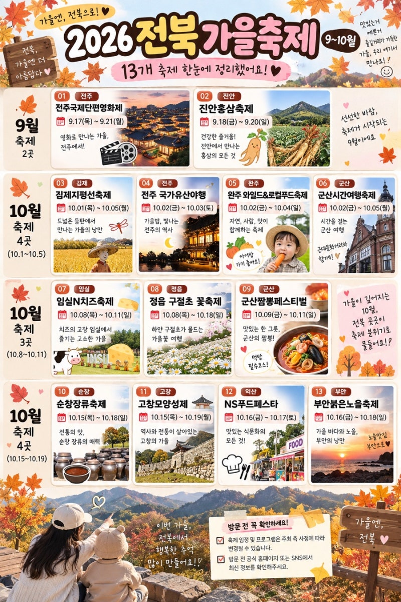 2026 전북 가을축제 총정리 9월·10월 전북 가볼만한곳 13곳 모아봤어요!