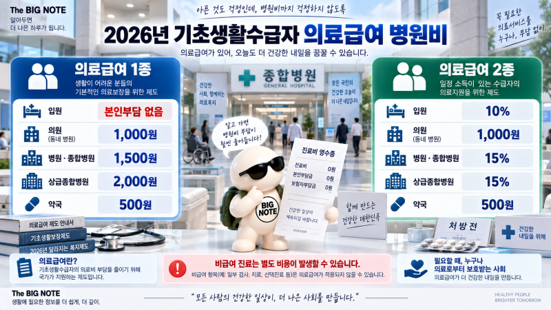 기초생활수급자 병원비, 정말 거의 무료일까? 2026년 의료급여 본인부담금 총정리