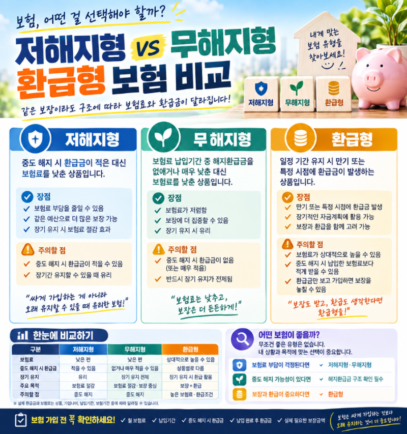 보험료 싼 저해지형 괜찮을까? 저해지형 vs 무해지형 vs 환급형