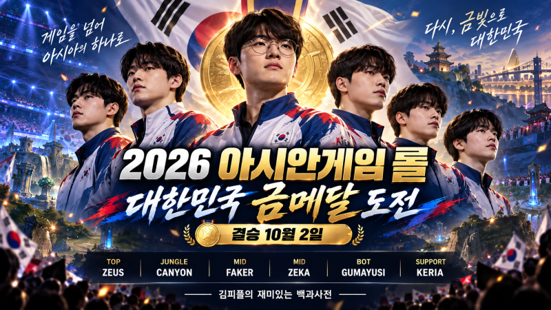 2026 아시안게임 롤 일정 총정리｜페이커·제우스·캐니언 한국 대표팀, 결승 10월 2일
