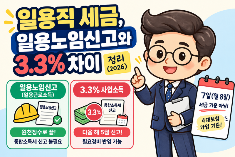 일용직은 세금 신고 해야 하나요? 일용노임신고와 3.3% 차이 정리