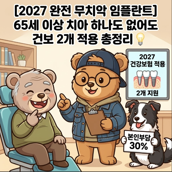 [2027 완전 무치악 임플란트] 65세 이상 치아 하나도 없어도 건보 2개 적용 총정리