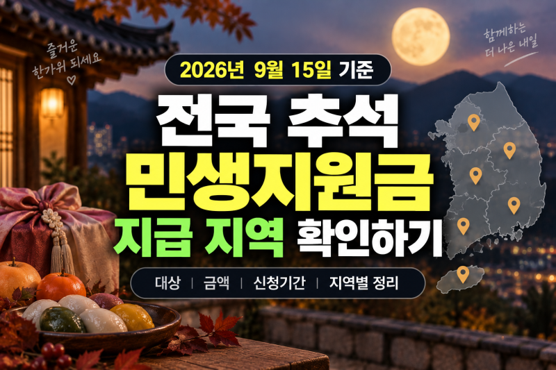 2026년 9월 15일 기준 전국 추석 민생지원금 지급 지자체 확인
