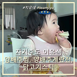 7개월 차 아기의 자기주도 이유식 양배추찜, 양배추계란전, 닭고기스틱 먹방!(feat. 초간단 레....