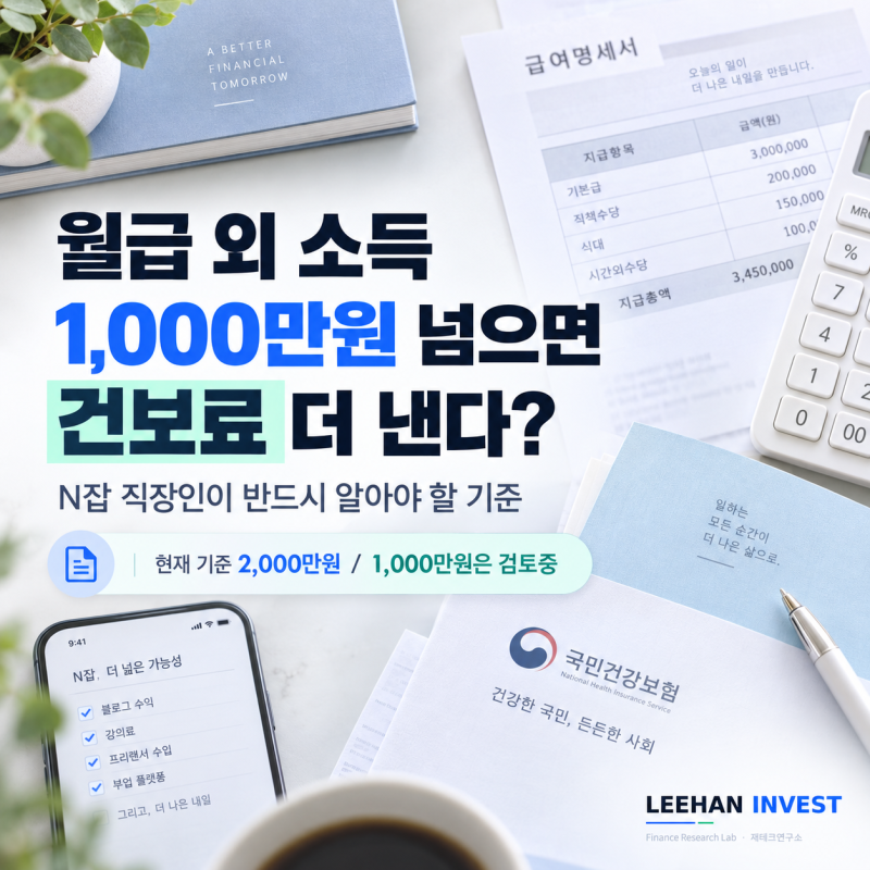 월급 외 소득 1,000만원 넘으면 건보료 더 낸다? N잡 직장인이 반드시 알아야 할 기준