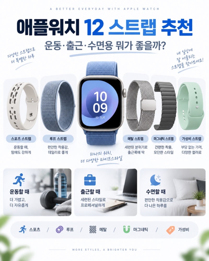 애플워치 12 스트랩 추천, 스포츠·루프·메탈 어떤 게 좋을까?