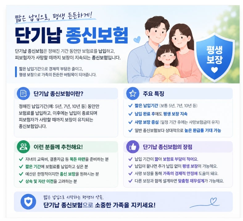 목돈모으기 가장안전하고 좋은방법 단기납종신 보험과 추천 단기납종신보험