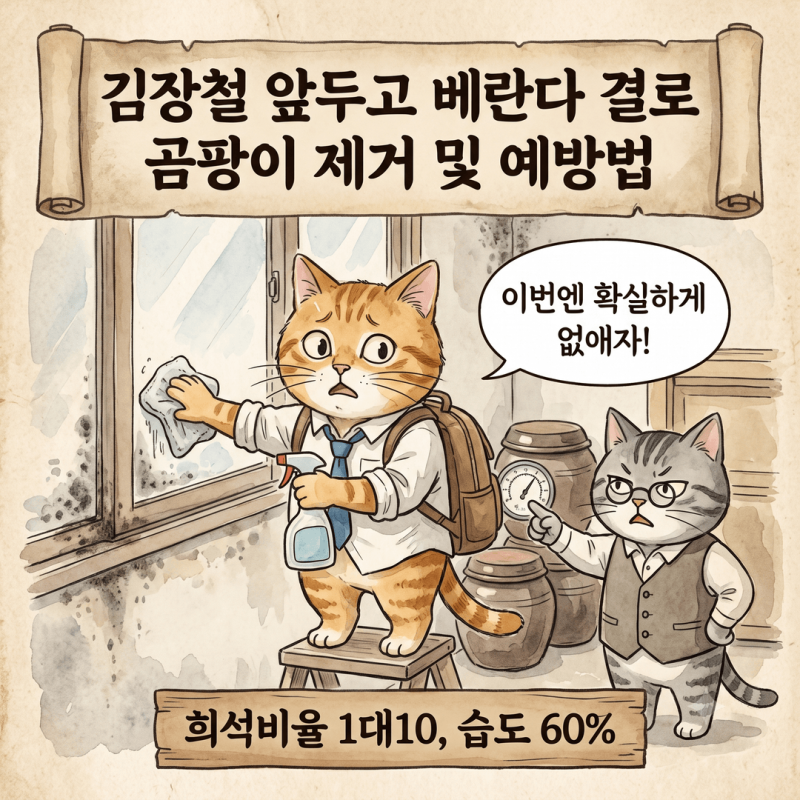 베란다 결로 곰팡이 제거법, 김장철 앞두고 락스 희석비율 1대10과 습도 60% 유지 관리법