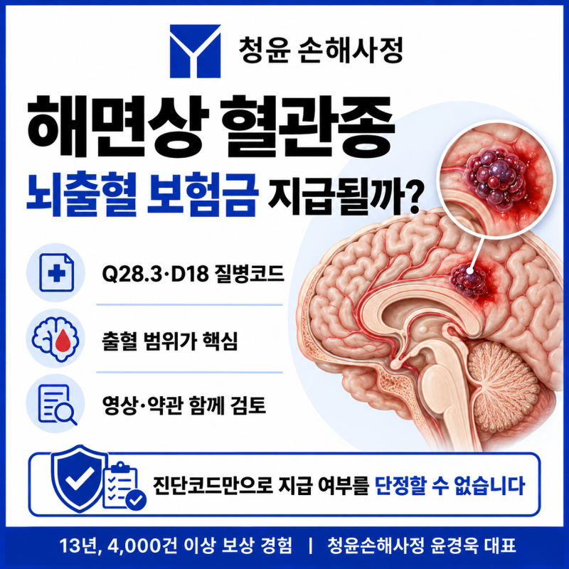 해면상 혈관종 Q28.3 D18 질병코드 뇌출혈 보험금 지급될까?