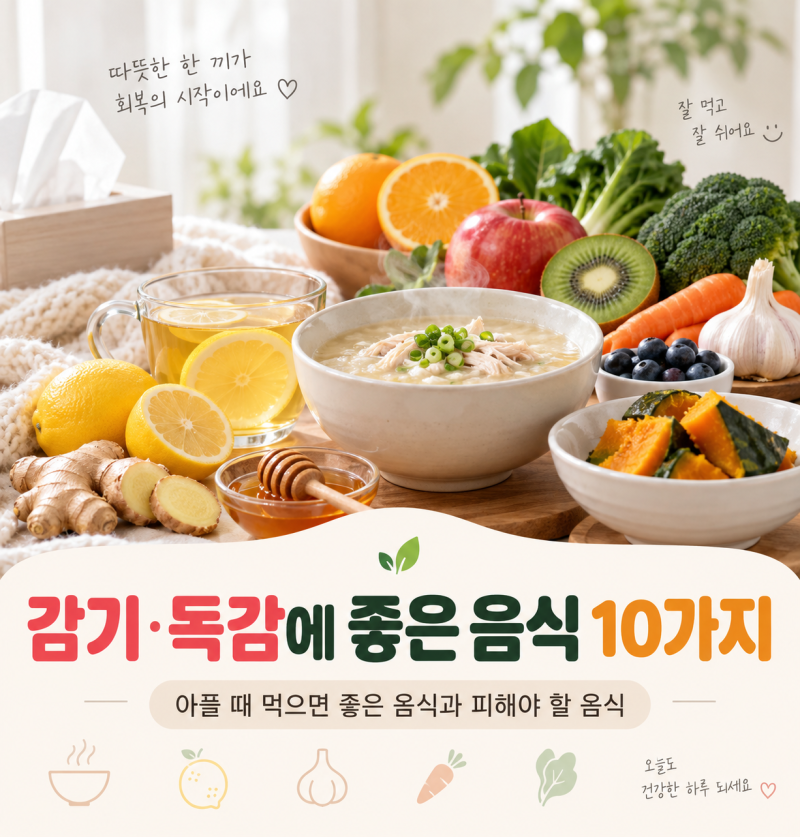 감기 · 독감 걸렸을 때 먹으면 좋은 음식｜목 아프고 열날 때 무엇을 먹어야 할까?