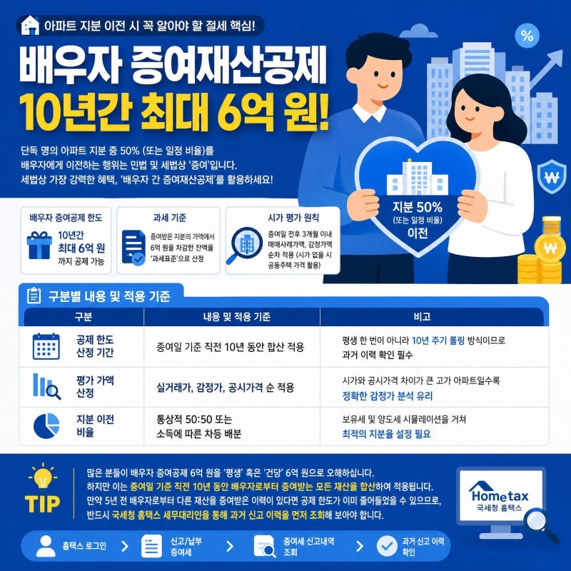 부부 공동명의 아파트 지분 증여세율 계산기 활용법 및 총정리(절세 전략의 모든 것)