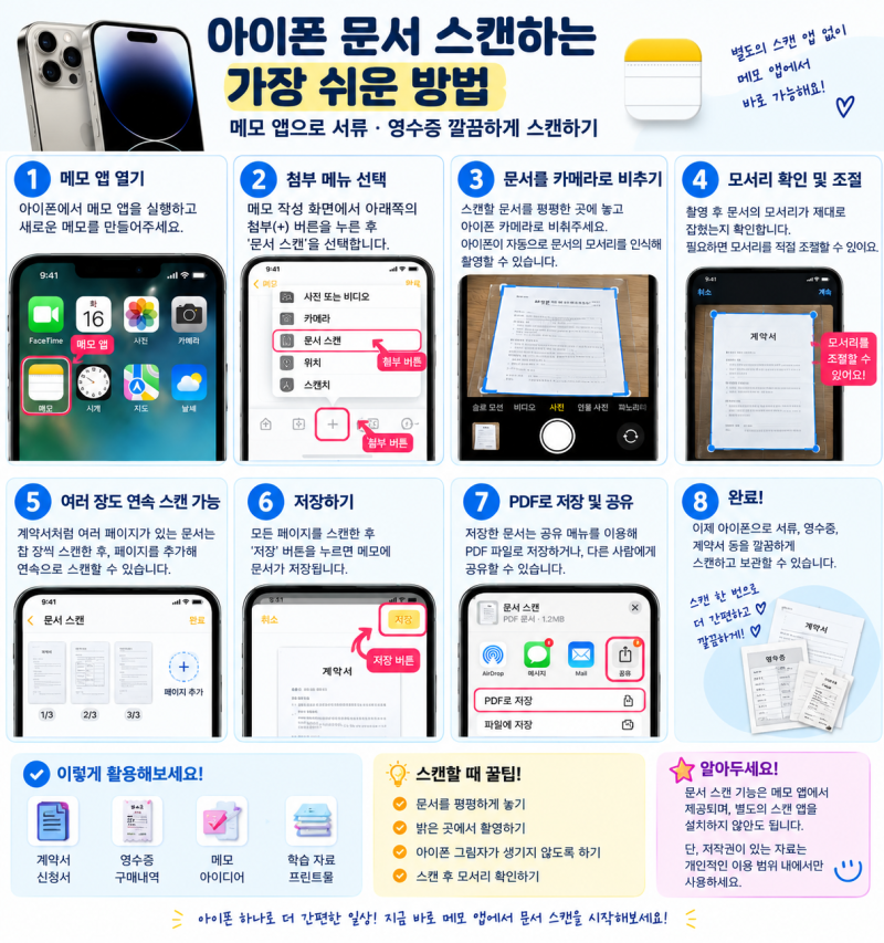 아이폰 문서 스캔하는 가장 쉬운 방법｜메모 앱으로 서류·영수증 깔끔하게 스캔하기