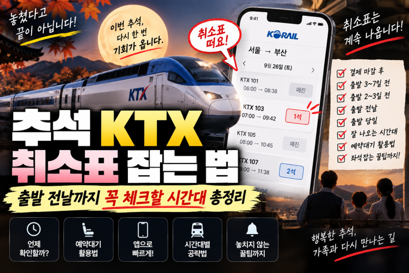 추석 KTX 취소표 잡는 법, 출발 전날까지 꼭 체크할 시간대 총정리