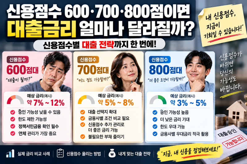 신용점수 600·700·800점이면 대출금리 얼마나 달라질까? 2026 신용점수별 대출 전략