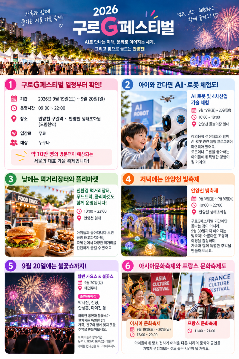 구로G페스티벌 안양천 9월 19일 ~ 20일 빛축제·불꽃쇼까지 총정리