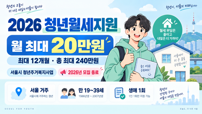 2026 청년월세지원 얼마 받나? 서울시 월 20만원 조건·지급일 정리