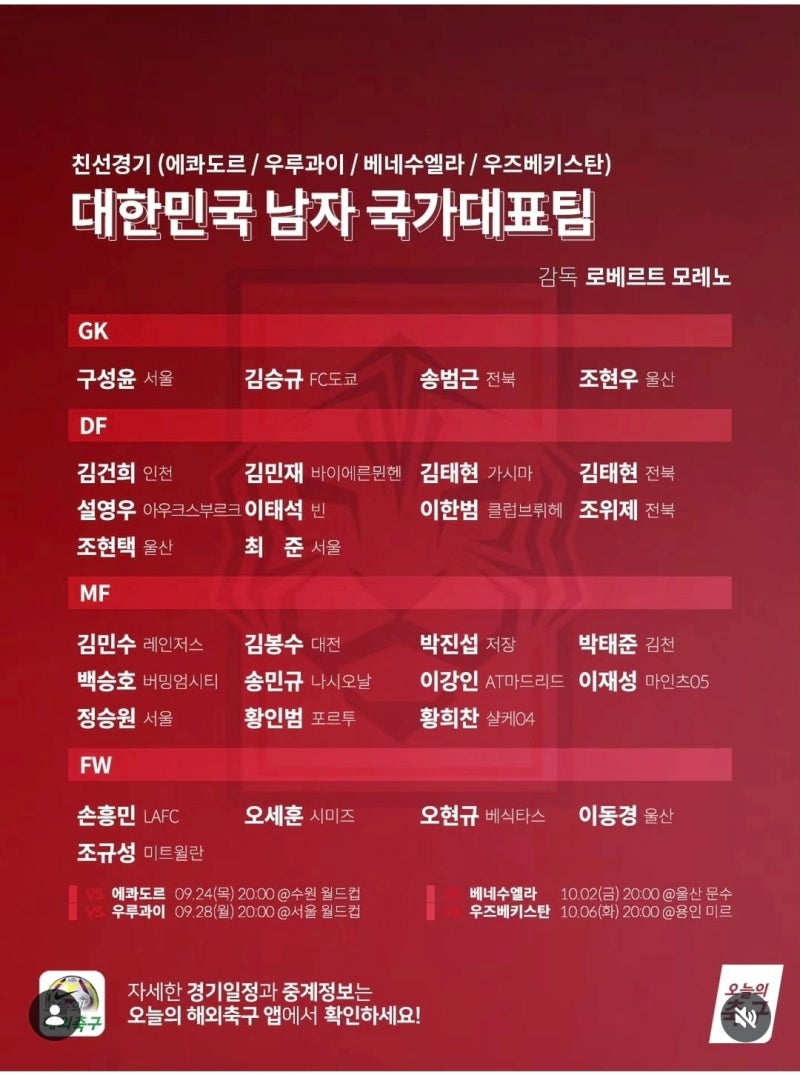 로베르토 모레노 감독 1기_친선경기 대한민국 축구대표팀 명단 발표