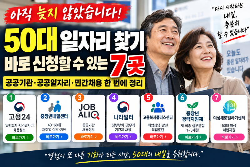 50대 일자리 찾기, 중장년 취업 바로 신청할 수 있는 사이트 7곳
