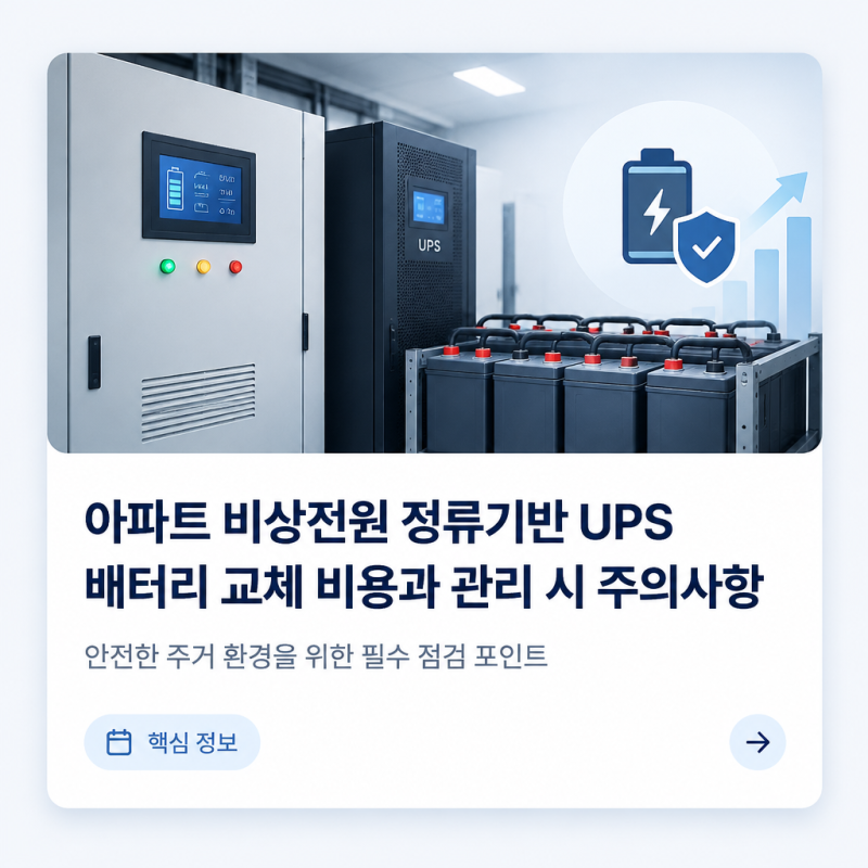 아파트 비상전원 정류기반 UPS 배터리 교체 비용과 관리 시 주의사항