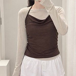 [미쏘] 홀터 레이어드 긴팔 티셔츠 착용후기