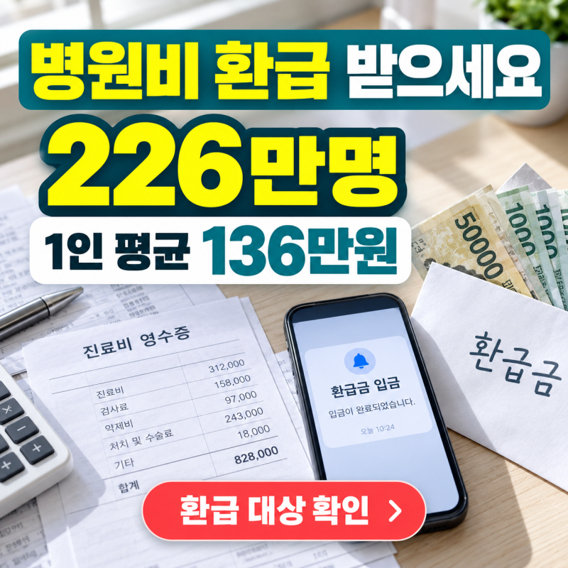 2026 병원비 환급 안내｜226만 명에게 1인 평균 136만 원 지급, 대상 여부 확인법은?