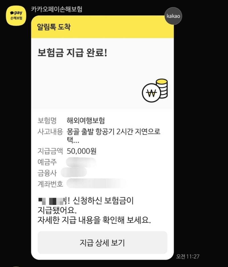 카카오 여행자보험 비행기 지연 보상 후기｜2시간 지연 보험금 받은 방법 & 금액 & 지급 기간