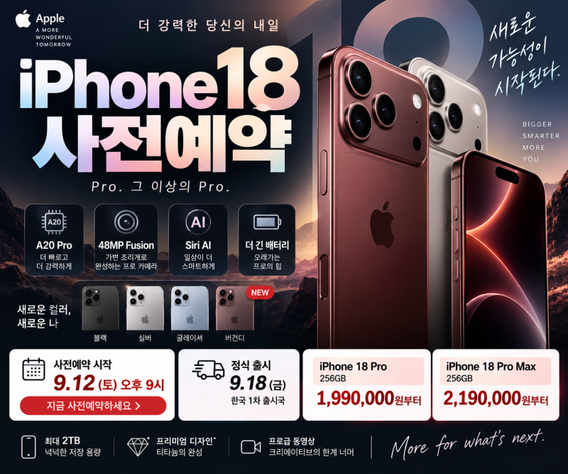 아이폰18 사전예약 2026 총정리｜한국 출시일·가격·혜택·프로맥스 비교