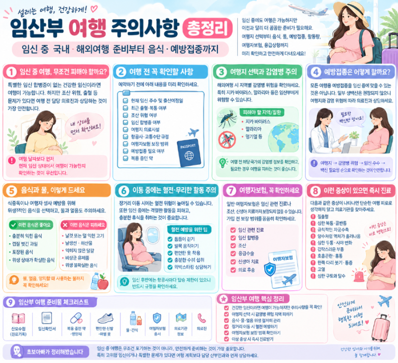임산부 여행 주의사항 총정리｜임신 중 국내·해외여행 준비부터 음식·예방접종까지