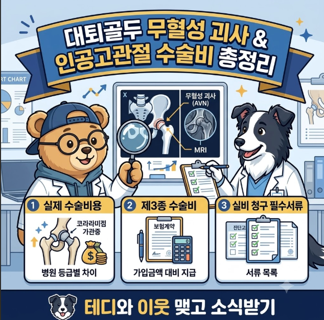 [대퇴골두 무혈성 괴사 M87] 인공고관절 수술비용 얼마? 3종 수술비와 실비 청구법