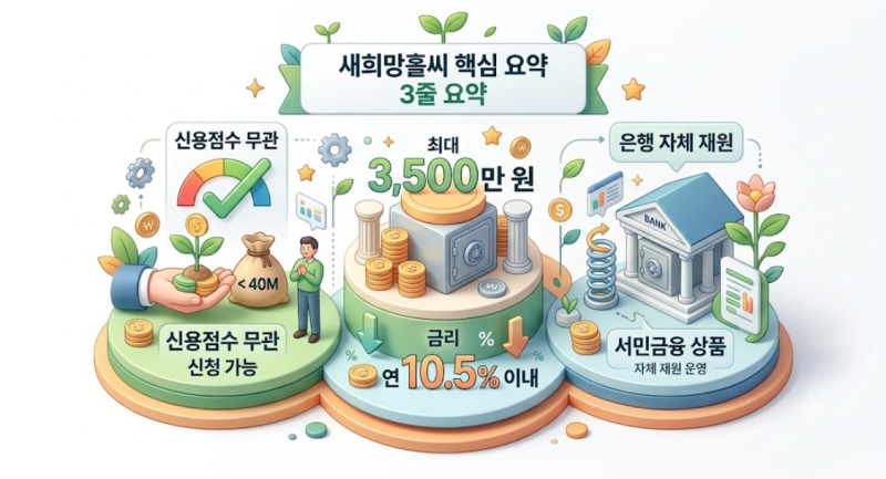 새희망홀씨 대출 조건 총정리 | 연소득 4천만 원 이하, 최대 3,500만 원 한도 정리
