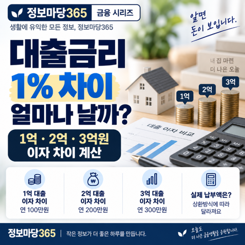 대출금리 1% 차이 얼마나 날까? 1억·2억·3억원 이자 차이 계산