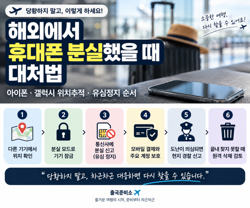 해외에서 휴대폰 분실했을 때 대처법｜아이폰·갤럭시 위치추적·유심정지 순서