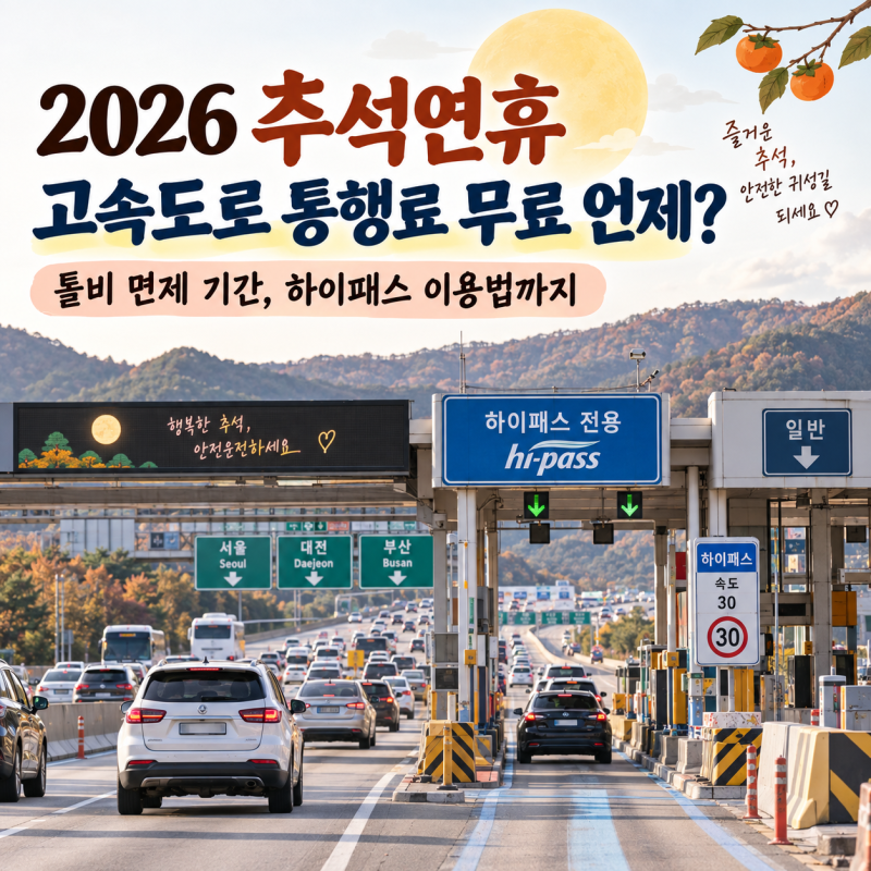 2026 추석연휴 고속도로 통행료 무료 언제? 톨비 면제 기간 핵심만