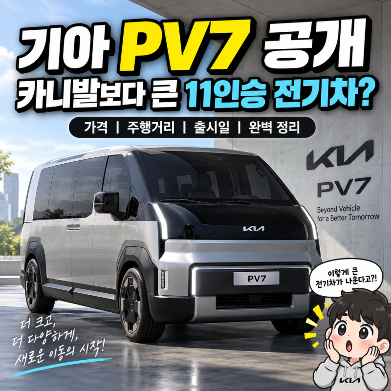기아 PV7 공개, 카니발보다 큰 11인승 전기차? 가격·주행거리·출시일 총정리