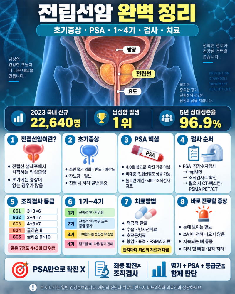 전립선암 초기증상은?｜PSA 수치·1~4기·생존율·수술 및 치료 총정리