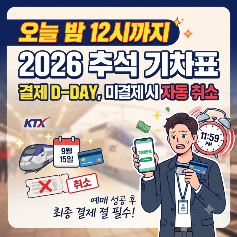 "오늘 밤 12시까지" 2026 추석 기차표 결제 D-DAY, 미결제 시 자동 취소