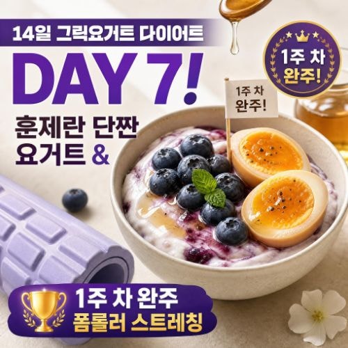 그릭요거트 다이어트 7일 차! 훈제란 단짠 요거트 레시피 & 1주 차 피로 회복 폼롤러 루틴