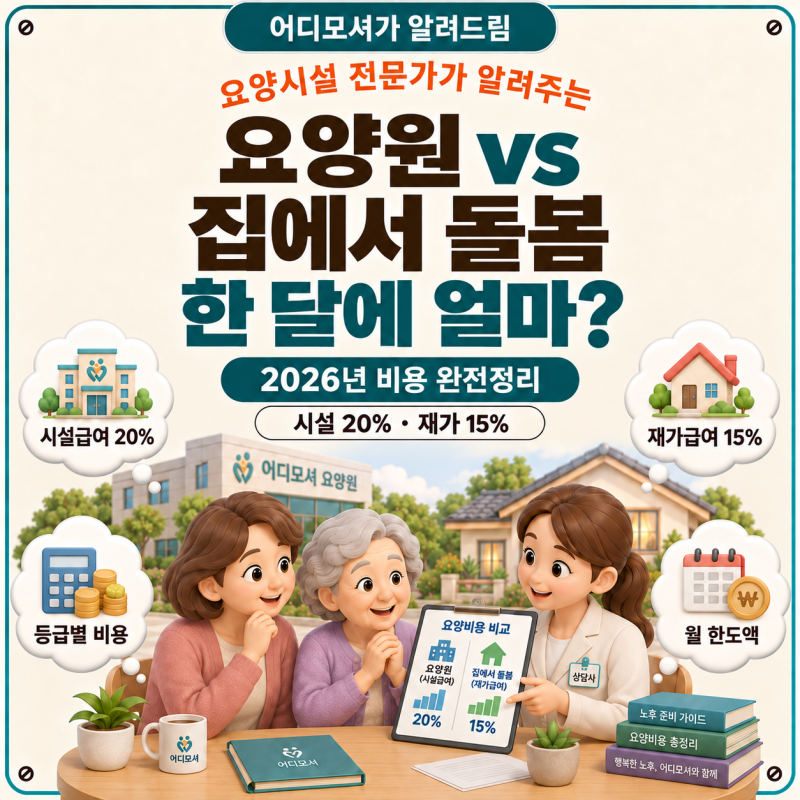 [어디모셔] 요양원 vs 집에서 돌봄, 한 달에 얼마? — 시설급여·재가급여 비용 완전 총정리 (20....