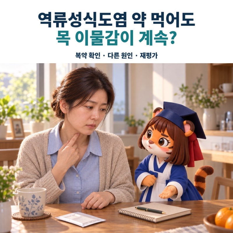 역류성식도염 약을 먹어도 목 이물감이 계속되면 어떻게 하나요?