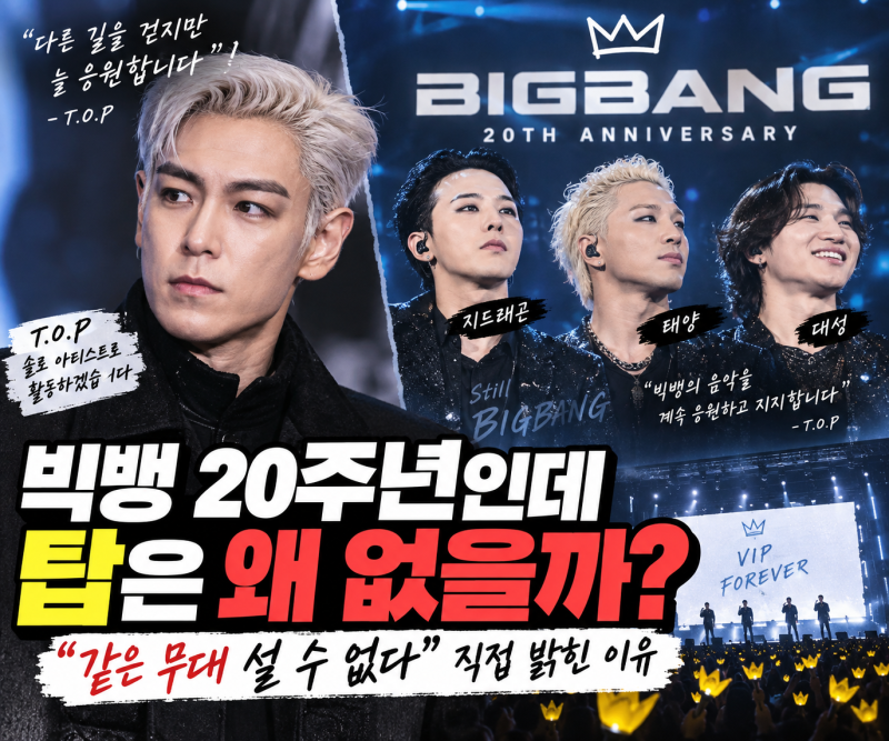 빅뱅 탑 왜 없나? 20주년에도 3인조인 이유, 완전체 가능성은