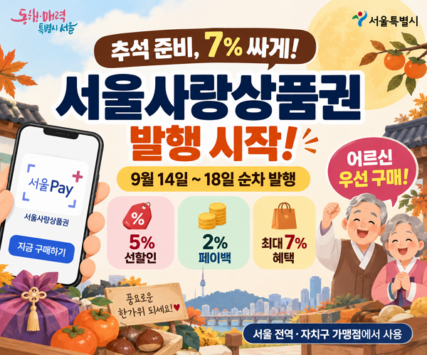 서울사랑상품권 7% 싸게 산다! 9월 발행일정·할인·페이백 총정리