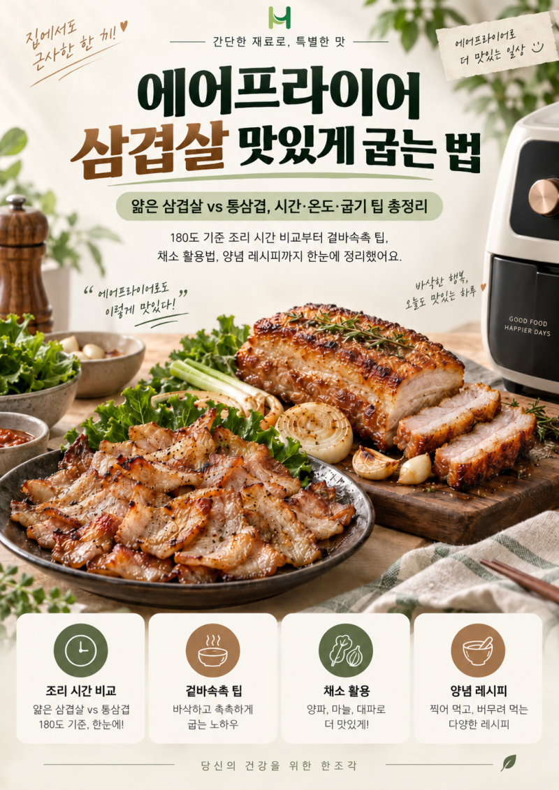 집에서도 겉바속촉! 에어프라이어 삼겹살 맛있게 굽는 법