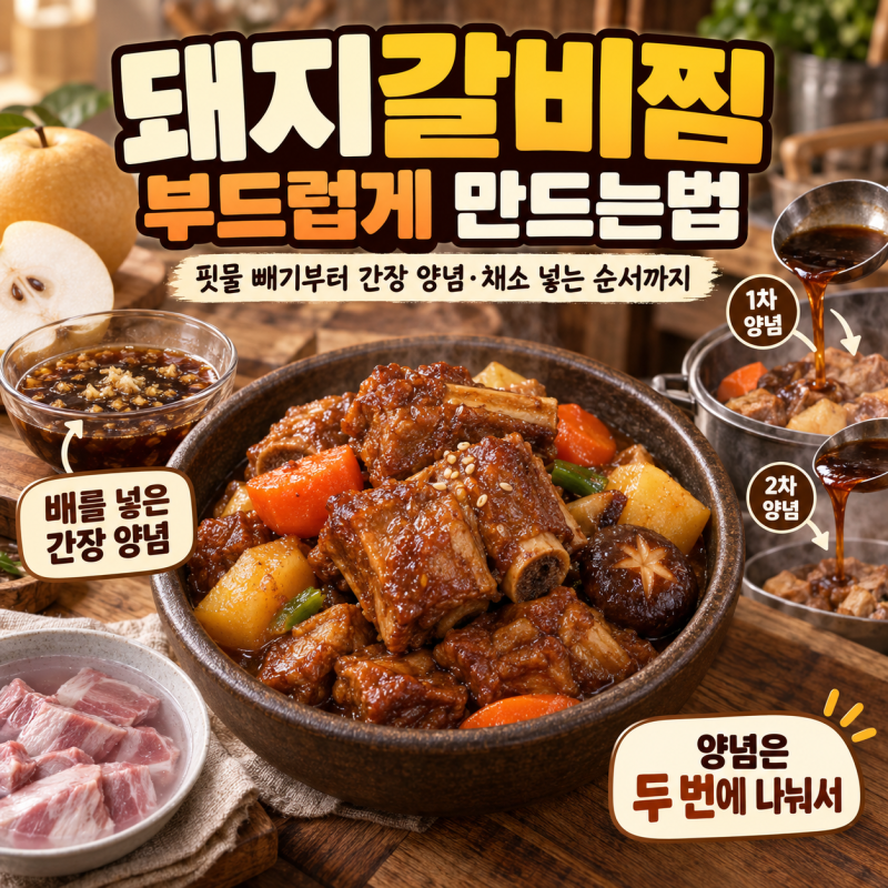 돼지갈비찜 만드는법｜핏물 빼기·간장 양념·부드럽게 익히는 순서