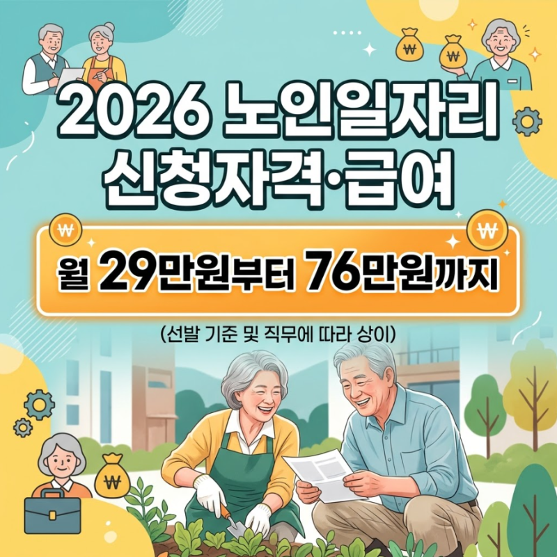 2026 노인일자리 신청자격과 급여｜65세 이상 월 29만원·76만원 받는 방법 총정리
