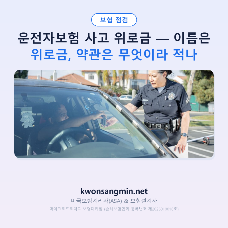 운전자보험 사고 위로금 — 이름은 위로금, 약관은 무엇이라 적나