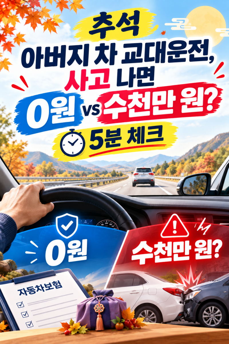 추석에 아버지 차 대신 몰았다가 수천만원? 교대운전 전 꼭 확인할 자동차보험