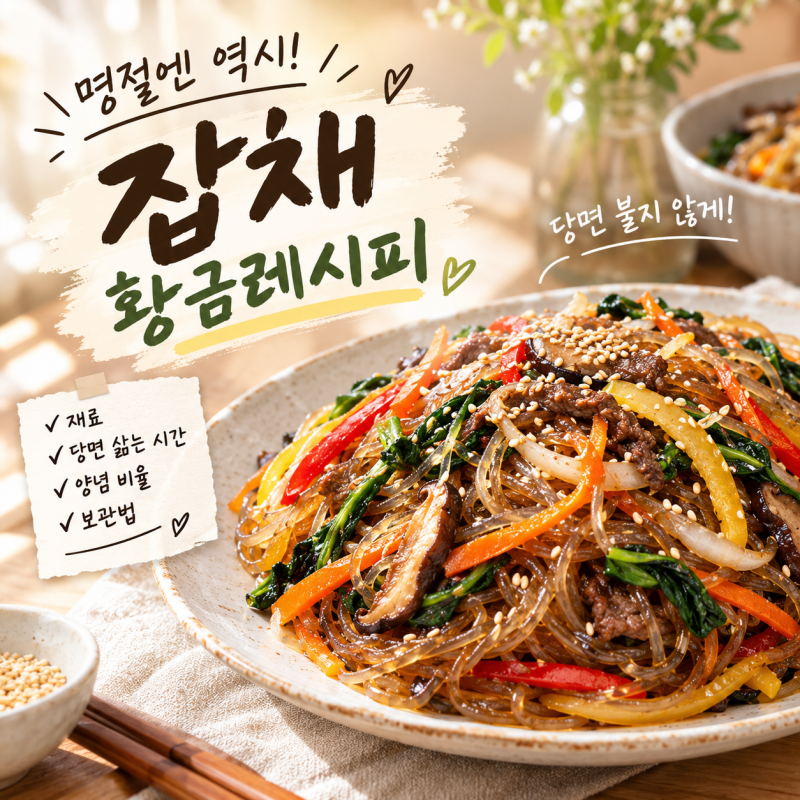 잡채 황금레시피! 당면 불지 않게 삶는 시간부터 재료·양념·보관법까지